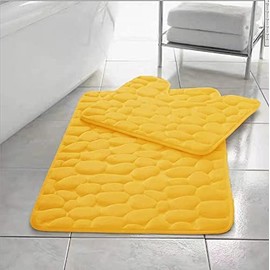 Bluemoon Bedding Memory Foam Bath Mat 2 Piece Set Pebbles Non Slip Pedestal and Bath Mat Toilet Bathroom (Ochre)