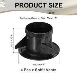 PATIKIL 3 Inch Round Air Vent Cover, 4 Pack Soffit Vents ABS Ceiling Vent Covers Air Vent Louver for Bathroom Kitchen Living Room Greenhouse Ventilation System, Black