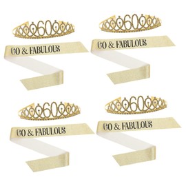 Ciieeo 4sets Birthday Crown Sash Women Decorative Party Accessories Birthday Celebration Reusable Comfortable Design Sparkly Glamorous Party Decoration