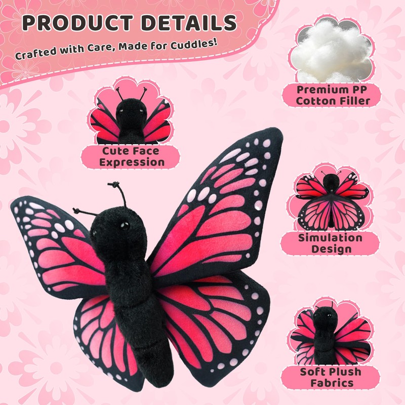 JUSTQUNSEEN 8-Inch Realistic Butterfly Stuffed Animal Plush Toy, Soft Stuffed
