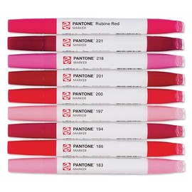 Talens | Pantone Marker 9er Set Cool Red | Dual-Tip-Stift mit Pinselspitze und Keilspitze | Wasserbasierte, pigmentierte Tinte in Pantone-Farben