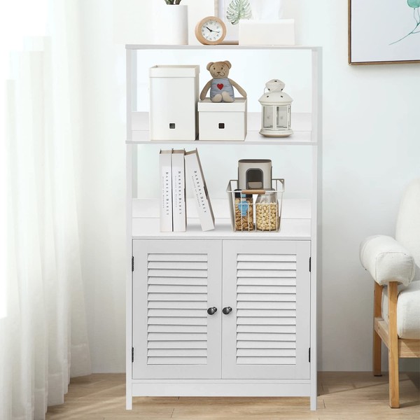 Zanzio White Freestanding Multi-Purpose Cabinet with Ample Storage Space for Bathroom, Kitchen, and Living Room - Towel Storage, Toiletry Organizer, Cleaning Supplies, Books, Decorative Items