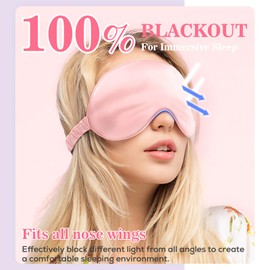 Sleep Mask with Elastic Strap - 100% Natural Silk Eye Mask Night Blindfold Pressure-Free, Skin-Friendly & Breathable, 360-degree Blackout, Eye Shade for All Women/Men