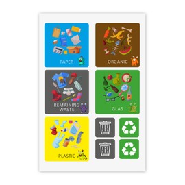 younikat 9 Square Rubbish Bin Stickers English for Waste Separation I Waste Recycling I Sticker Set I you0024