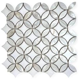 Thassos with Mother of Pearl Flower Wall Floor Tile On Mosaic Sheet for Kitchen Backsplashes, Bathroom Shower, Floor Tile, Spas, Pools (1)