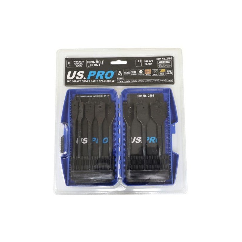 US PRO Impact Driver Spade Drill Bit Set, 12-32mm, 8