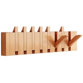 Tlongxia【Beech-8 Hooks Wall Mounted Coat RackHooks Piano Key Hangers Natural Solid Wood Hangers Non-Woven Fabric Clothes Hangers for Closet, Kitchen, Bedroom, Bathroom, Entryway
