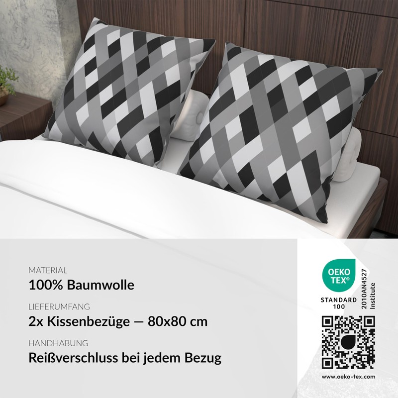 LARAWELL Cushion Cover 80 x 80 cm Cotton Grey Black
