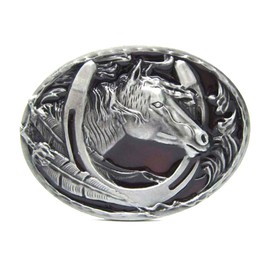 MASOP Equestrian Horseshoe Horse Head Embossed Mens Belt Buckle Oval
