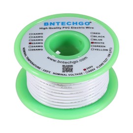 BNTECHGO 22 AWG 1007 Electric Wire 22 Gauge PVC 1007 Wire Solid Wire Hook Up Wire 300V Solid Tinned Copper Wire White 25 ft Per Reel for DIY