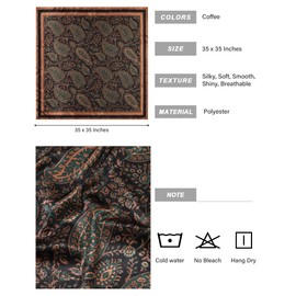 AWAYTR Large Satin Head Scarf, 35 Inches Square, Satin Material, Black (Coffee)