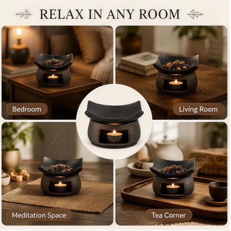 Ceramic Incense Burner with Wood Tweezer, Oil Burner for Oud
