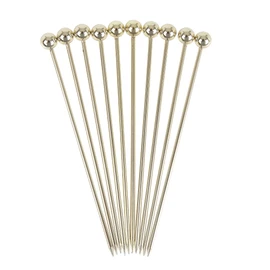 Beaumont Ball Garnish Cocktail Pick Gold Plated (Pack of 10) - Reusable Stainless Steel Toothpicks CZ589