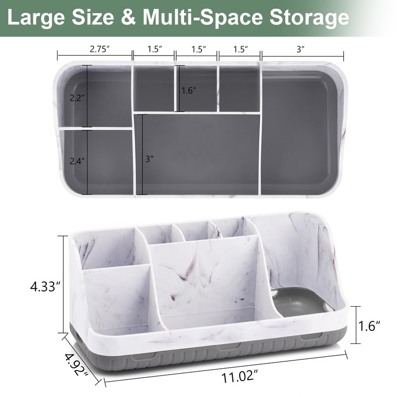 GFWARE Marble Bathroom Countertop Organizer - Detachable 7 Slots Kids