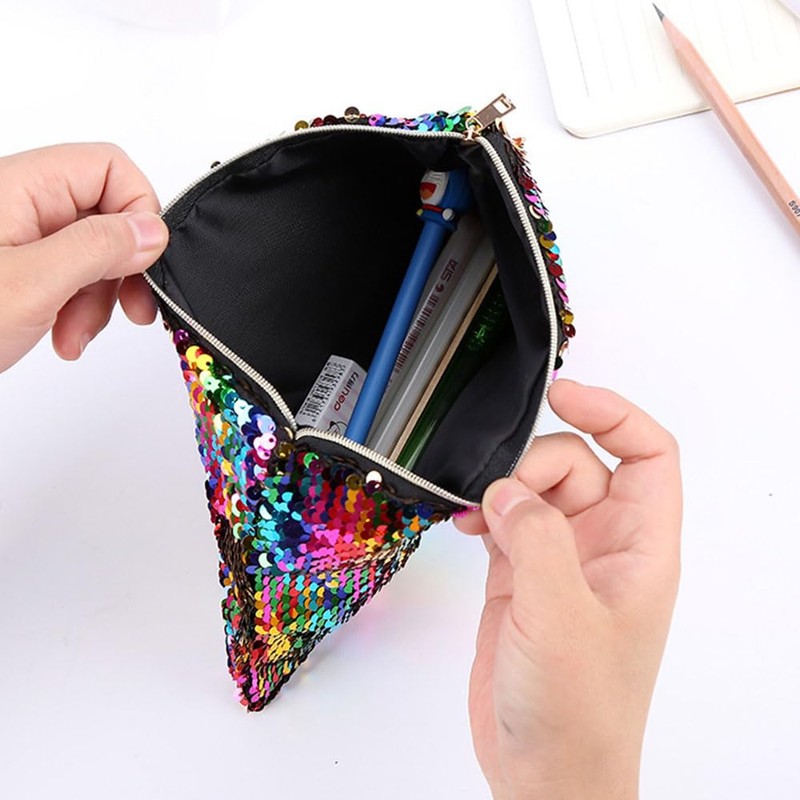 Double-Sided Glitter Pencil Case Reversible Sequin Zipper Pencil Pouch for