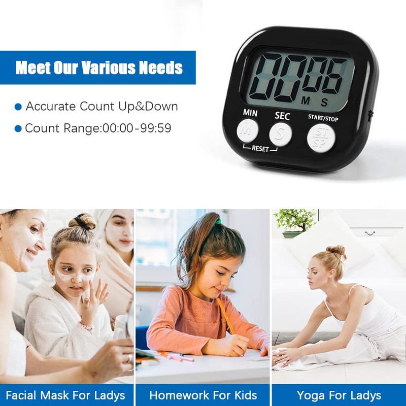 Digital Kitchen Timer Magnetic Backing Stand, Timers for Baking, Kitchen,