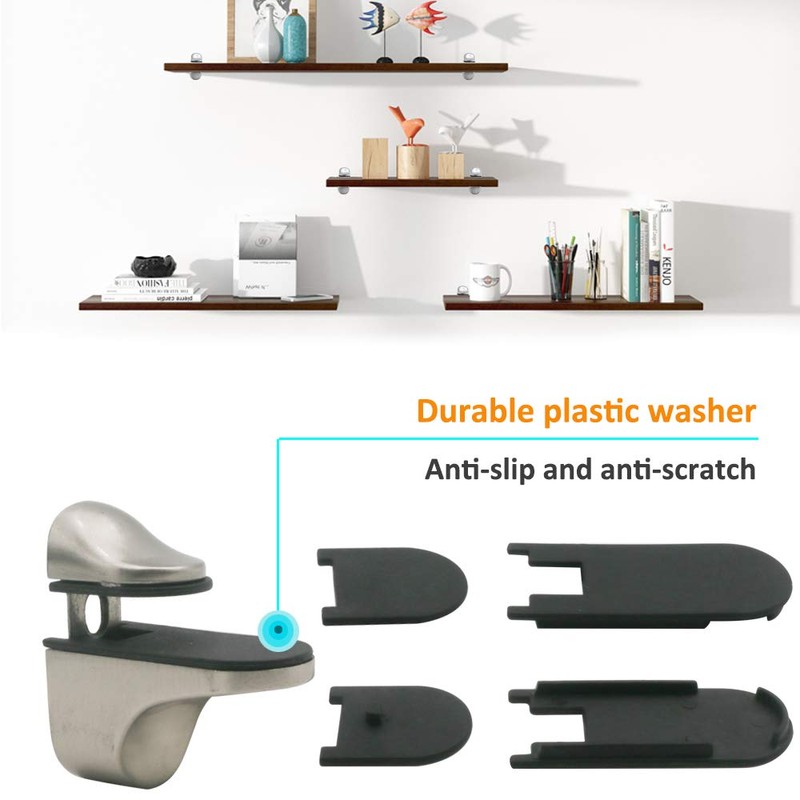 Adjustable Wood/Glass Shelf Bracket Wall Mount, Brushed Nickel, 4 Pack