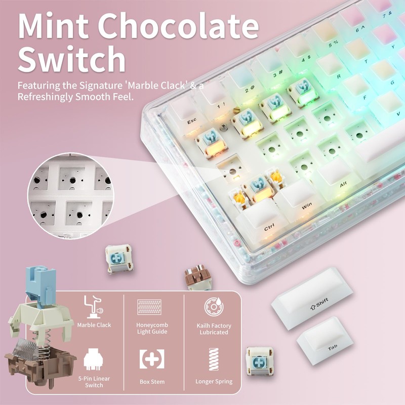 Ainbell Base68 Cute Candy Wireless Mechanical Keyboard - Chocomint Switch