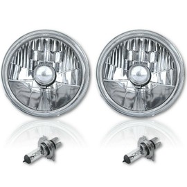 Octane Lighting 5 3/4 Inch Halogen Headlight Diamond Crystal Headlamp Clear 60/55W H4 Light Bulb Pair