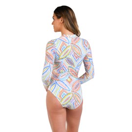 La Blanca Women's Long Sleeve Paddlesuit, White//Sunbaked Jewels, X-Small
