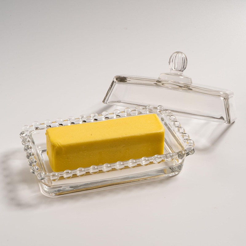 Glass Butter Dish with Lid for Countertop, Clear Crystal Glass