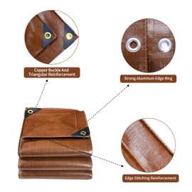 Tarp 12x25 ft Super Heavy Duty 16mil 100% Waterproof,Uv Resistant,High Durability Multipurpose Brown Tarp Suitable for Courtyards, Cars, Camping, Gardens, Pet Nests -by MVPNET