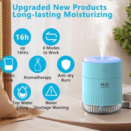 Colorful Mini Humidifier, USB Rechargeable Humidifier, 4 Modes Super Quiet, Humidifiers For Bedroom,Suitable For Travel Office Family-Blue