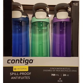 Contigo Autoseal Spill-Proof Water Bottle 24oz, 3 pack (Smoke, Iced Aqua, Grapevine)
