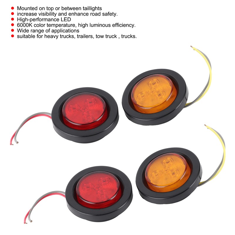 4pcs 2in Round LED Indicator Light Side Marker Lamp Red