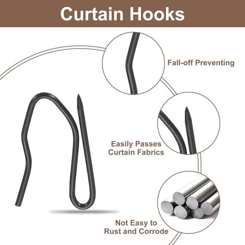 sourcing map 58Pcs Metal Curtain Hooks, Rustproof Offset Pin-on Drapery