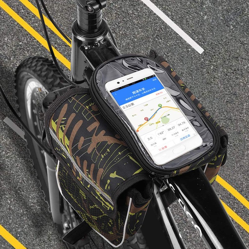 OhhGo アウトドアポータブル自転車フロントチューブフレームバッグ電話ホルダーケースバイクアクセサリー(グリーン)