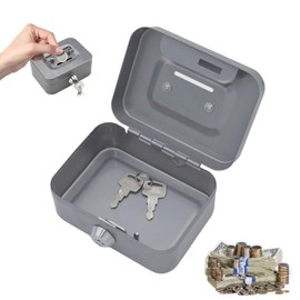 Small Cash Box, Silver Small Safe, 11.5 x 8.5 x 5 cm, Metal Locker Money Box with Key Lock, Lockable with Key, Money Bag, Cash Box with 2 Keys