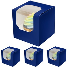 Gcardist Deep Blue Car Pop-up Cupcake Boxes Single Cupcake Containers Pack of 15 8.9 x 8.9 x 8.9 cm (15 Boxes + 15 Inserts, 3.5 x 3.5 x 3.5 inches)