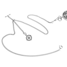 SIBOSUN Men's Double Albert Chain Pocket Watch T-Bar Watch Chain Curb Link Key Chain 3 Hooks with Antique Compass Pendant Design Charm Fob Bronze