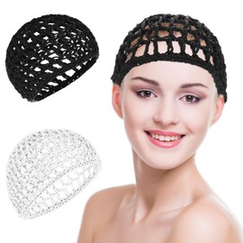 Heclia 2 PCS Mesh Crochet Hair Net Sleeping Bonnet Elastic Womens Wig Cap Keep Hair Anti-Frizz Mesh Hairnet Snoods, Wrap Net for Press Sleep Bonnets for Curly and Straight Loc Caps - Black and White