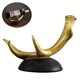 Laxioriew Decorative Single Wine Bottle Display Stand, Vintage Antlers Decor Tabletop Wine Rack Storage Organizer Home Decoration Figurines, Freestanding Wine Bottle Holder Stand for Bar Cabinet, Gold