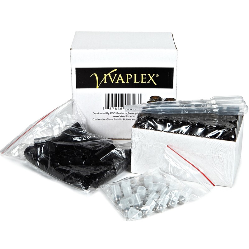 Vivaplex, 24, Amber, 10 ml Glass Roll-on Bottles with Stainless