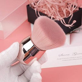 Brocha para base de polvo mineral, brocha de contorno, brocha para broncear la cara, mezcladora, para mezclar y mezclar Kabuki brochas de maquillaje gruesas y densas (parte superior angulada, rosa)