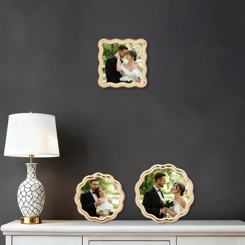 High-End Gold 5x5'' Round Zinc Alloy Picture Frames,Unique Wave Design,Heavy