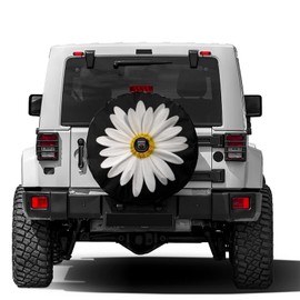 Delerain Spare Tire Cover with Backup Camera Hole White Daisy Wheel Covers Waterproof Dust-Proof UV Sun Universal Fit for Jeep Trailer RV SUV Truck and Many Vehicle (17 Inch for Diameter 31"-33")