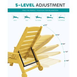 SERWALL Patio Chaise Lounge Chair, 78'' Long HDPE Outdoor Lounge Chair 5 Positions Adjustable Outdoor Lounger, Poly Lounge Chair with Rolling Wheels & Cup Holder for Pool, Lemon Yellow