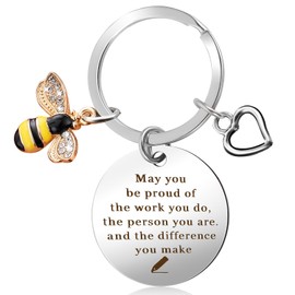 Ouligay Thank You Keyring, Teacher Appreciation Gifts Bee Teacher Keyring, Thank You Gifts for Nursery Teacher Colleague Volunteer Social Worker Coworker Employee Leaving Gifts