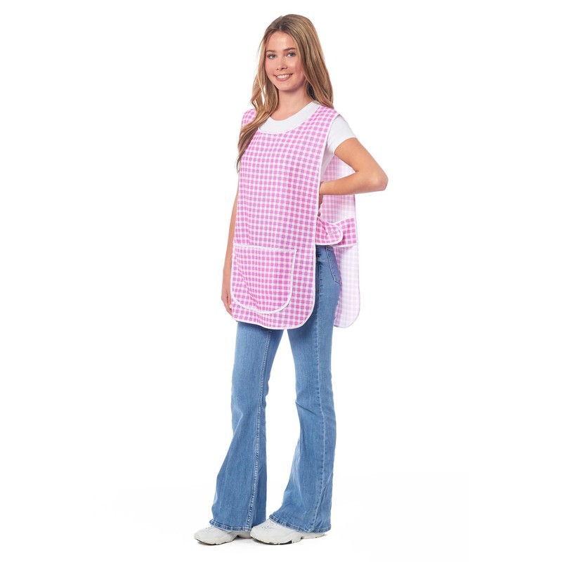 Ladies Check Design With Piping Tabard Apron Overalls Front Pocket