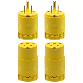 ELEGRP Straight Blade Electrical Plug and Connector Set 15 Amp 125 Volt NEMA 5-15P NEMA 5-15R 2 Pole 3 Wire Grounding, Commercial Grade, Yellow, 2 Set