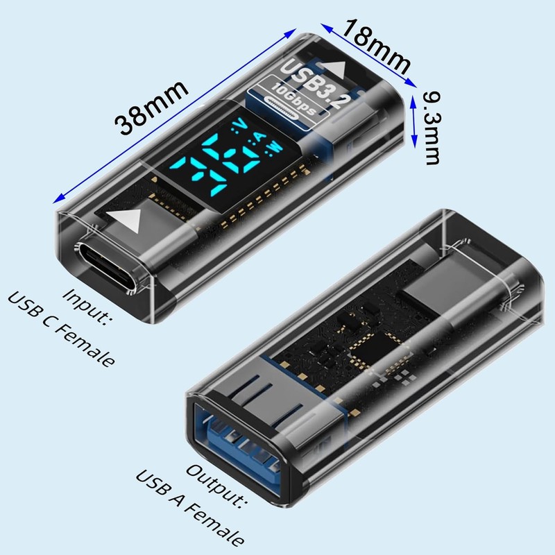 LUIRSAY USB C to USB Adapter 10Gbps 12V/3A LED Display