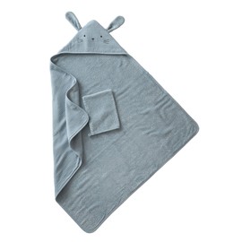 VERTBAUDET Organic Collection: Hooded Bath Towel & Wash Mitt, blue