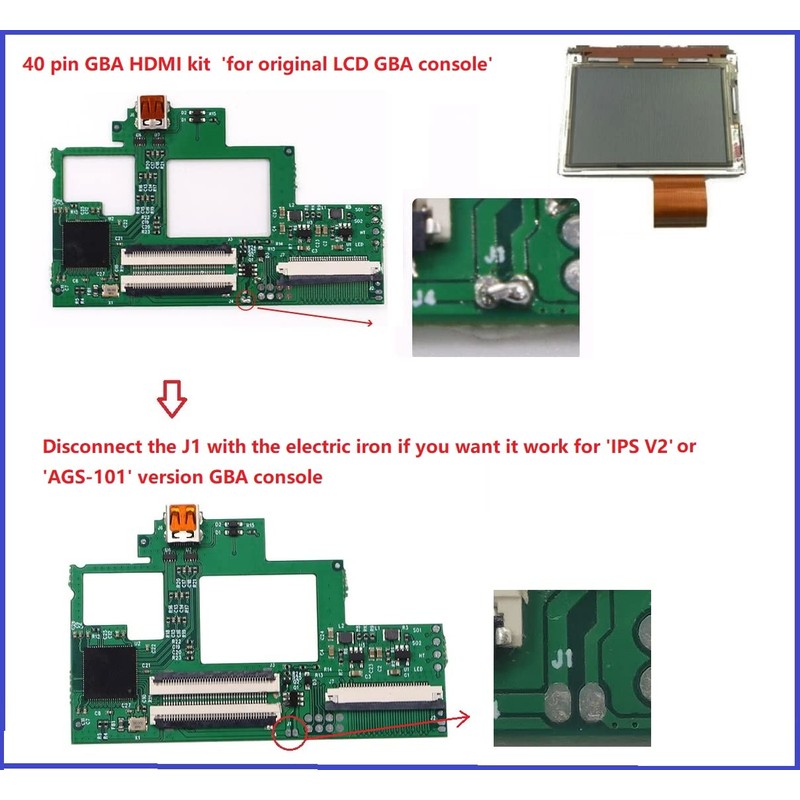GBA HDMI Adapter for Professional and Soldered Modification Experienced Users: