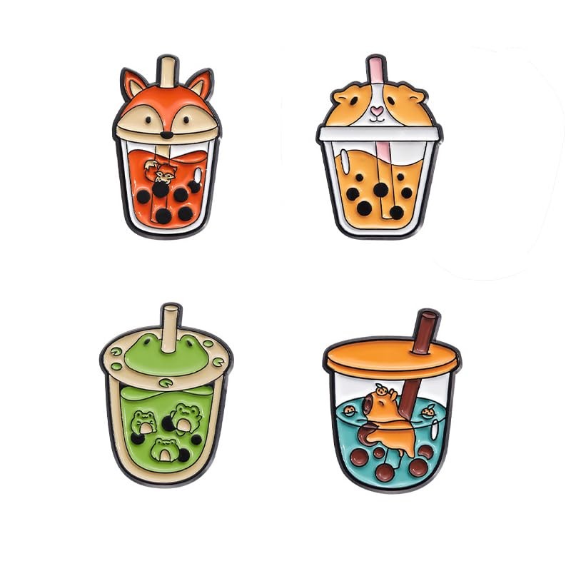Pack of 4 Bubble Tea Badges Bubble Tea Pin Shiba