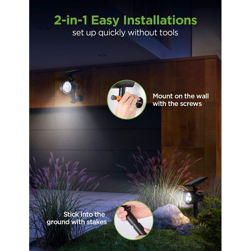 InnoGear Solar Lights, 2-in-1 Waterproof 3 LED Solar Spotlights Adjustable