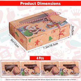 Ysqool 4Pcs Christmas Cookie Boxes,Christmas Cookie Tins with Lids,Bakery Christmas Treat Boxes,Christmas Food Containers,Kraft Paper Boxes with Christmas Tags & Ribbons for Candy Cookie Gift Giving